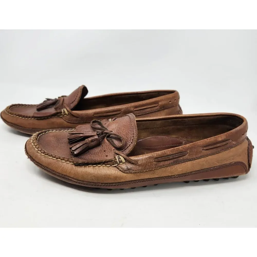 Cable & Co. Vintage Brown Leather Woven Tassels Brazil Slip On Loafers 11 D